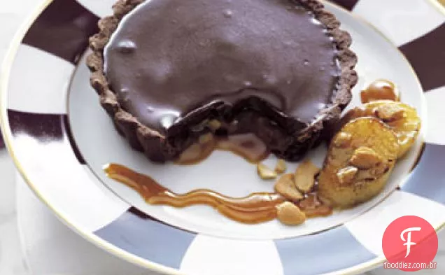 Tortinhas de Chocolate-Caramelo com Bananas assadas e gengibre-caramelo cítrico