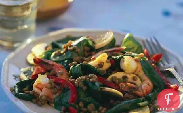Lentilha Curried - Salada De Espinafre com camarão