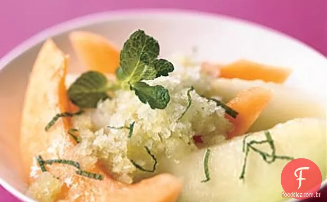 Melão de verão com manjericão-menta Granita