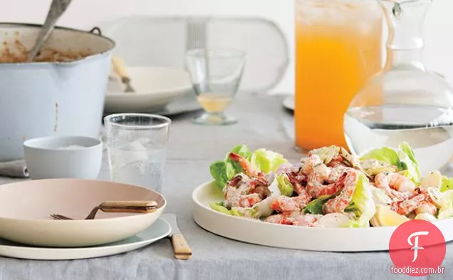 Camarão e corações de Palmeira Rémoulade
