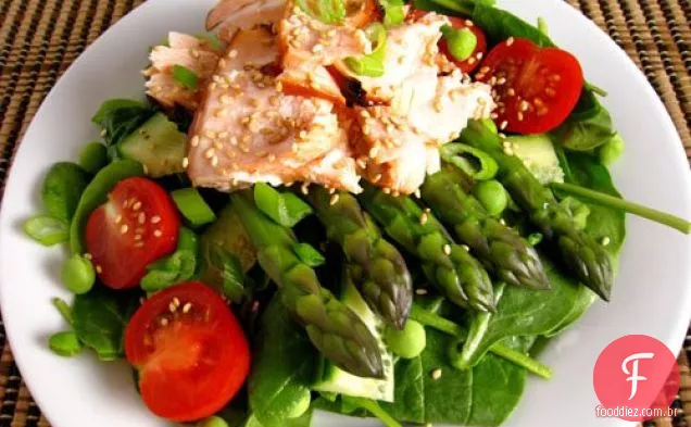 Salmão Teriyaki E Espargos, Salada De Espinafre