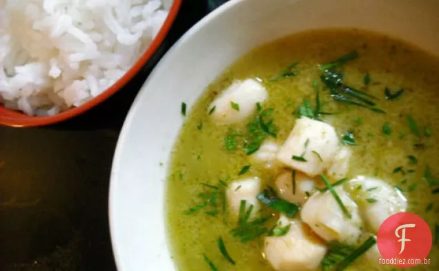 Vieiras em molho de Curry verde