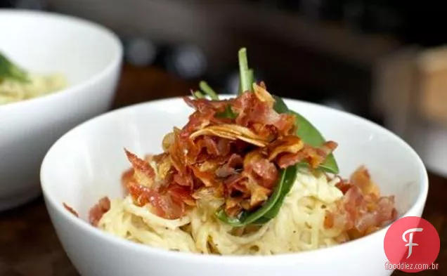 Pancetta Carbonara Com Espinafre Fresco Do Bebê