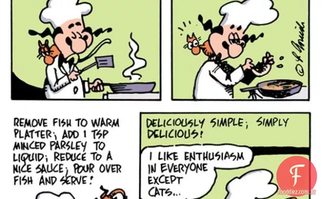 A Cozinha Dos Desenhos Animados: Peixe, Alho-Poró E Cogumelos