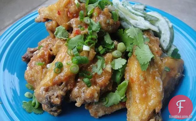Asas de frango Chile com pepinos cremosos