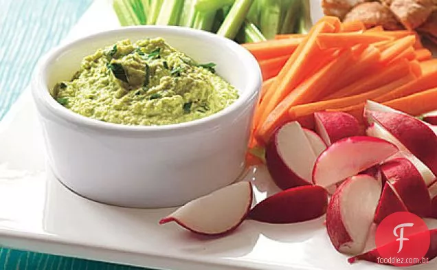 Hummus Edamame com batatas fritas caseiras