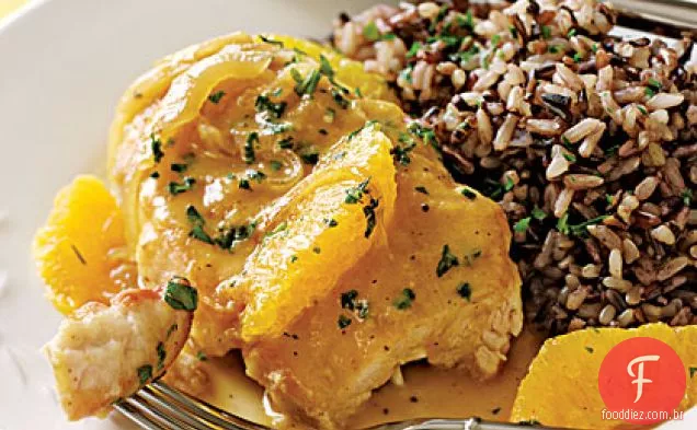 Peitos de frango salteados com laranja