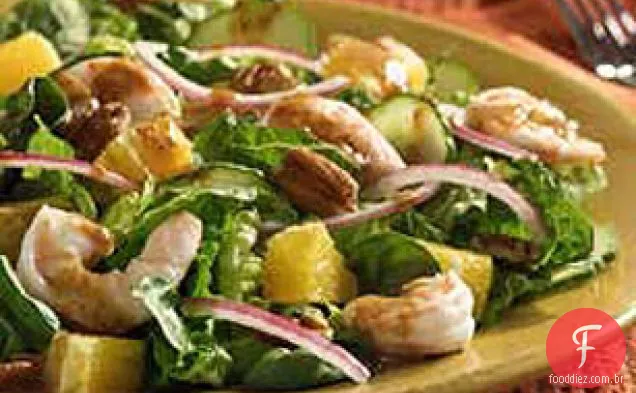 Salada de camarão e espinafre cítricos