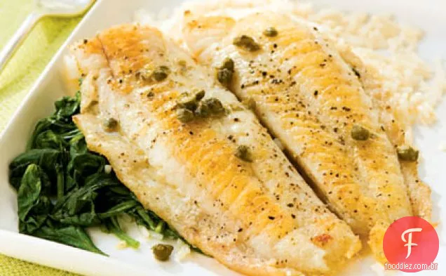 Linguado Piccata com espinafre