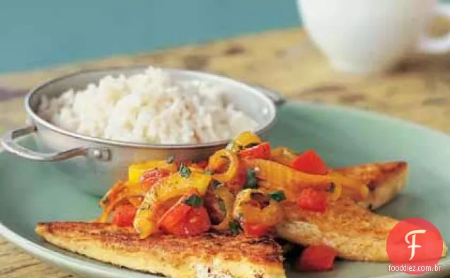 Triângulos de Tofu com molho de cebola picante
