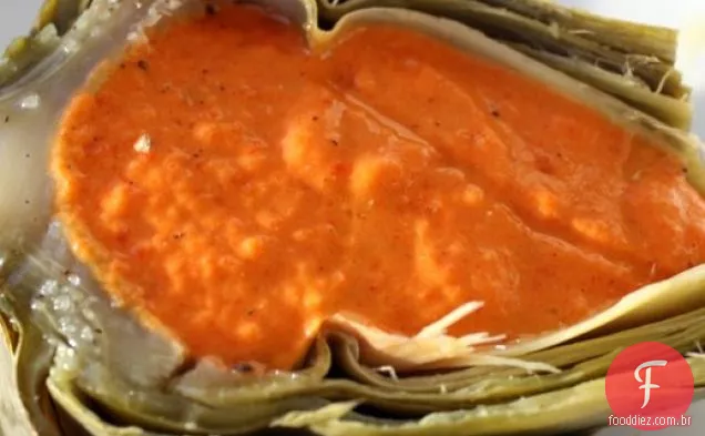 Francês em um Flash (Feriado): Caviar de pimenta vermelha em alcachofras refrigeradas