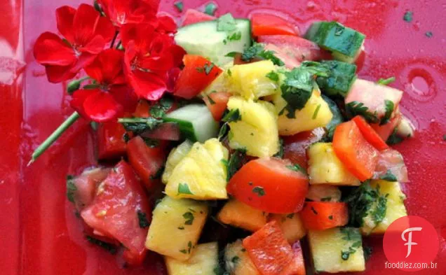 Abacaxi pimenta vermelha e salada de pepino