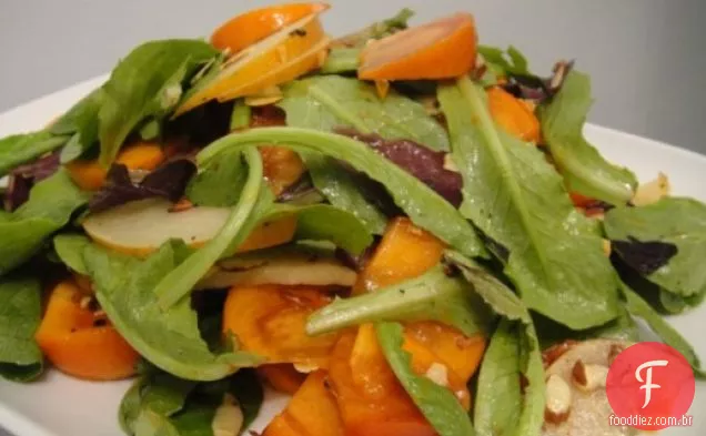 Cozinhe o livro: pêra asiática, Caqui e salada de amêndoa