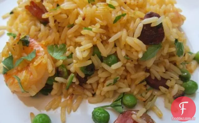Camarão e chouriço Paella preguiçosa