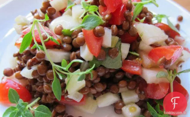 Salada de lentilha brilhante com maçãs, erva-doce e ervas