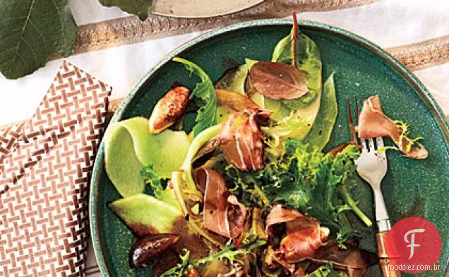 Salada de melão e figo com Prosciutto e regue balsâmico
