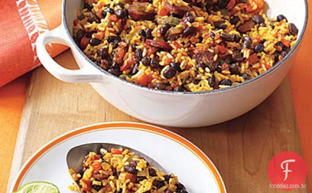 Feijão preto cubano e arroz
