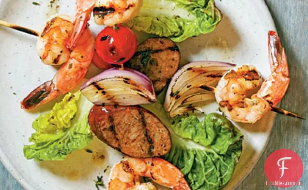 Camarão-e-Andouille Brochettes