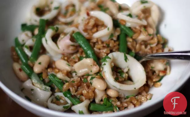 Salada Farro com Lula, feijão branco e feijão verde