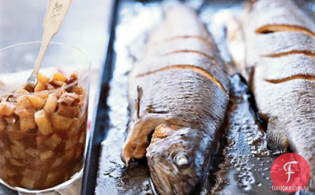 Truta assada inteira com pêra asiática-Chutney de Figo