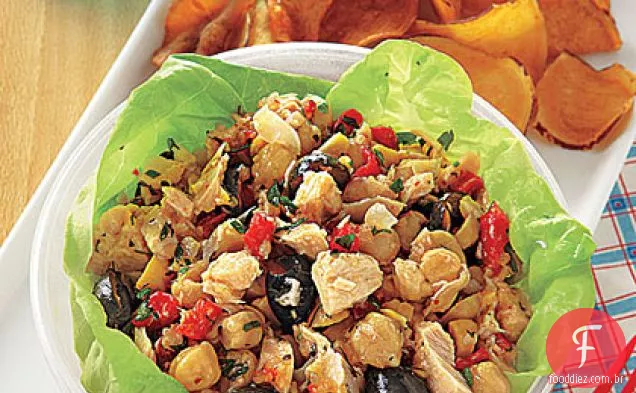 Salada de atum, grão de bico e pimenta vermelha