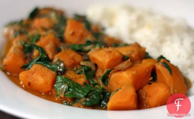 Batata doce e caril de espinafre