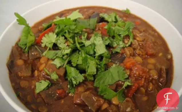 Cozinhe o livro: lentilha e berinjela Chili Mole
