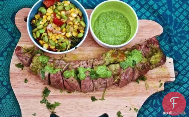 Coentro Pesto-Lombo De Porco Recheado Com Succotash De Verão