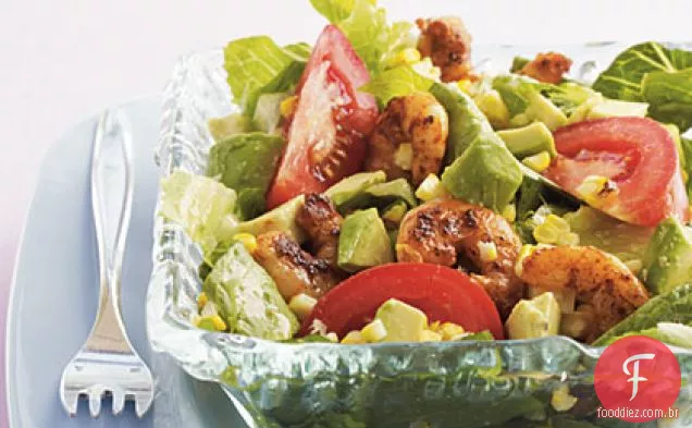 Salada de Camarão do Sudoeste grelhado com molho de limão e cominho