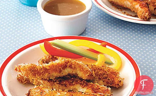 Tiras de frango crocantes com mostarda de mel