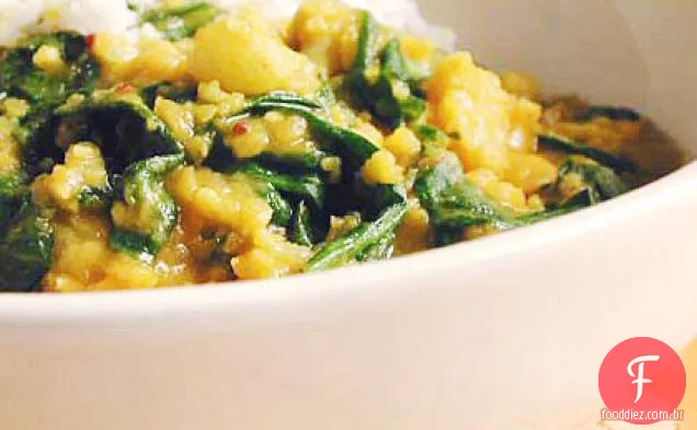 Split Pea-espinafre Dal com couve-flor
