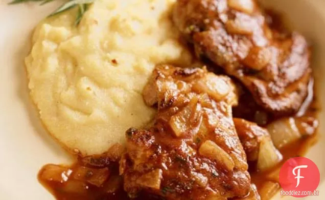 Frango francês em molho de vinagre com Polenta com pimenta