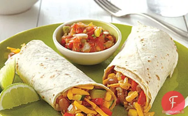 Burritos de arroz e feijão