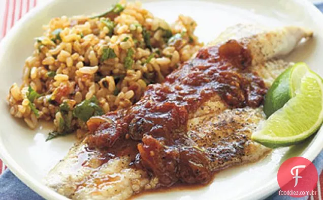Peixe-gato com coentro-arroz Chipotle