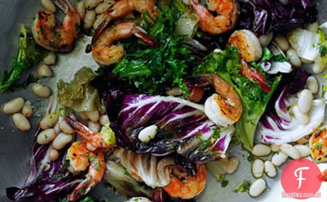 Salada de camarão e Feijão Branco Com Molho De Limão