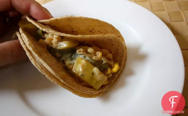 Jantar esta noite: Calabazas Horneadas (abóbora assada, Chiles e Tacos de milho)
