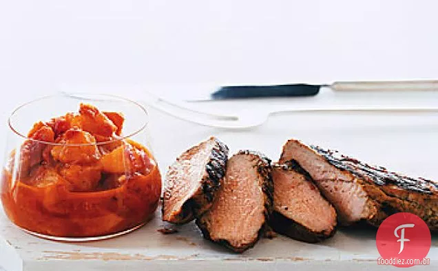 Carne de porco grelhada com sabor de pêssego Curry