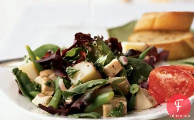 Frango, batata vermelha e Salada De Feijão Verde