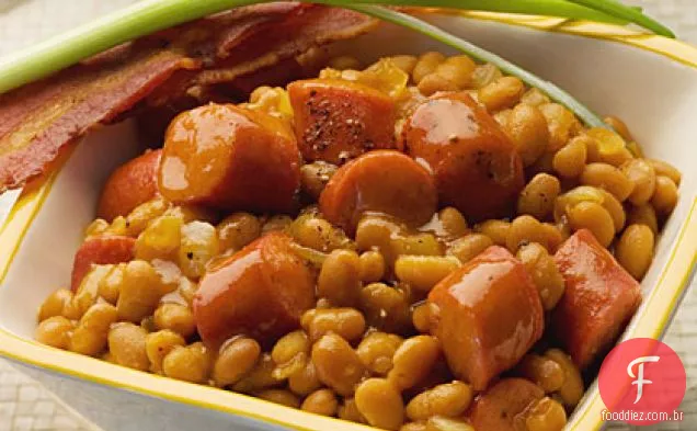 Frigideira rápida feijão cozido e Francos
