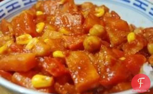 Caril de grão de bico vegetariano com nabos