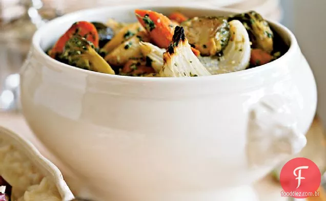 Legumes de raiz torrados com Pesto de noz