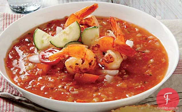 Gaspacho com camarão limão-alho