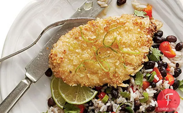 Frango com mel e Limão Com Arroz De Feijão Preto De Coco