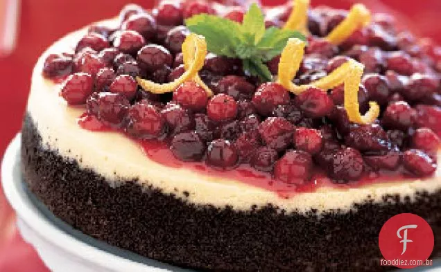 Cheesecake de Cranberry-laranja com crosta de Chocolate