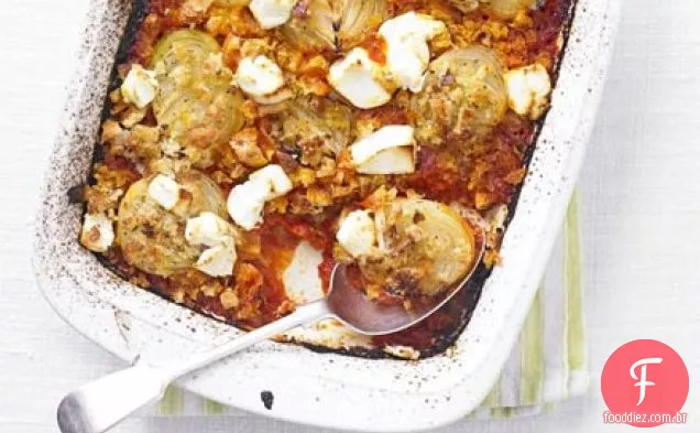 Tomate e cebola assar com queijo de cabra