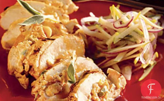 Frango defumado-Cheddar-recheado com maçã verde Slaw