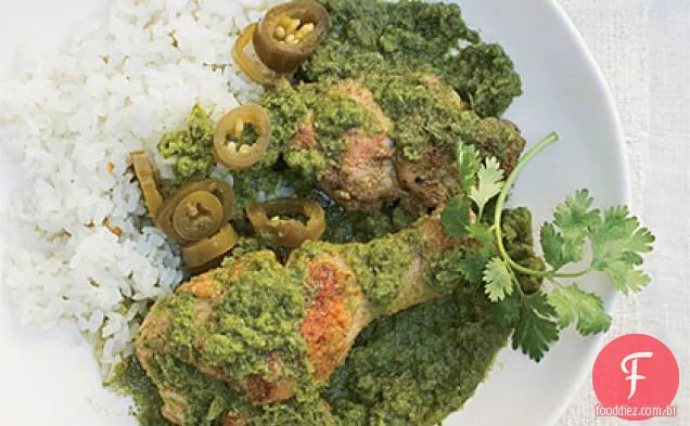 Frango assado com coentro, hortelã e Chiles