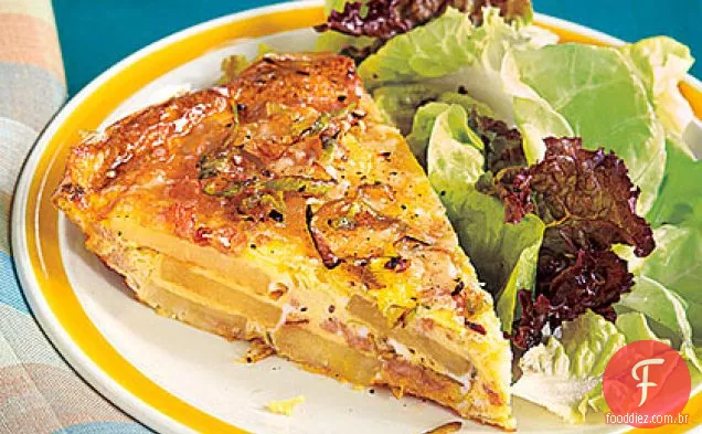 Batata, alho-poró e fritada de Peru