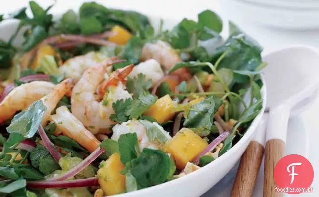 Salada de camarão e mamão