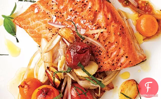 Char Ártico com tomates cereja empolados